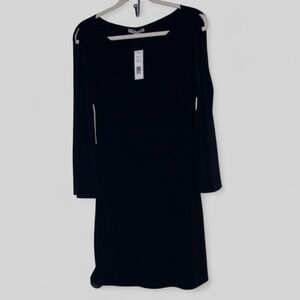 Annalee + Hope Black Cold Shoulder Slit Sleeves Shift Dress Womens Sz S NWT